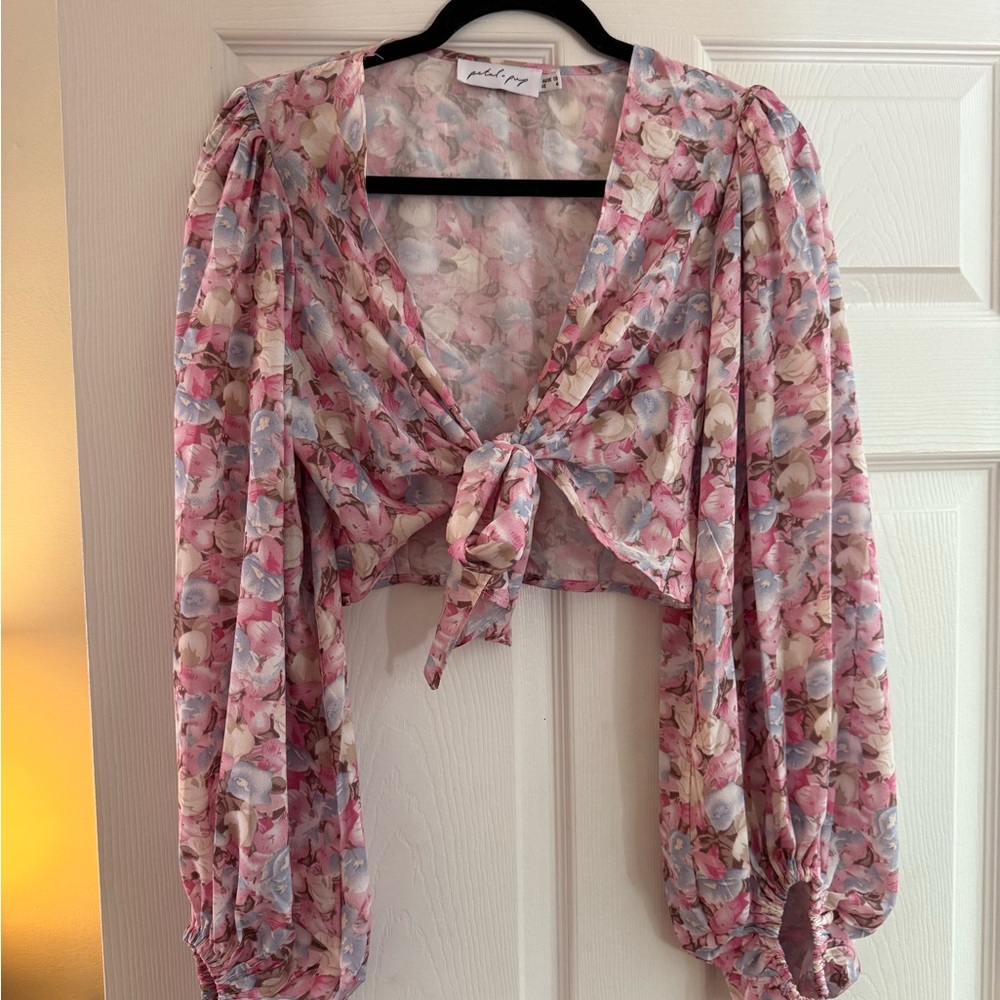 Floral Pink Tie-Front Blouse